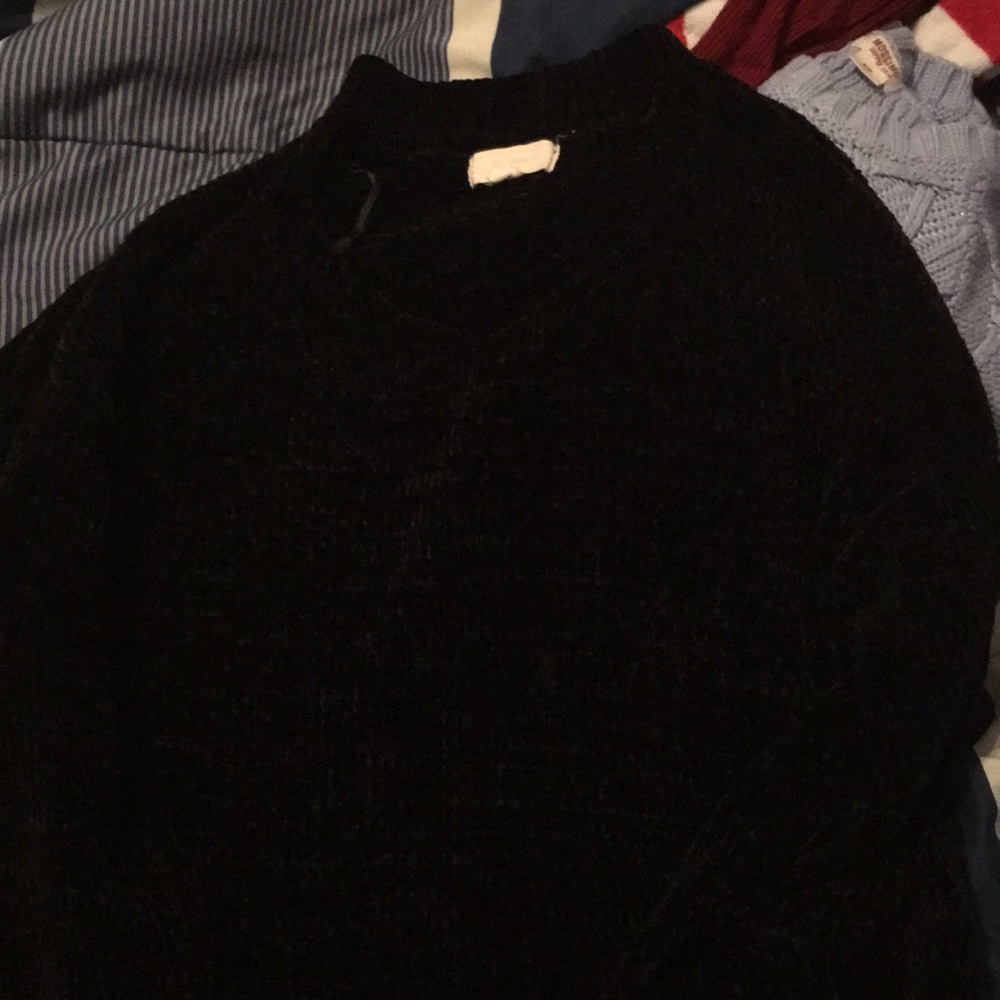 No Comment Chenille Black choker Sweater